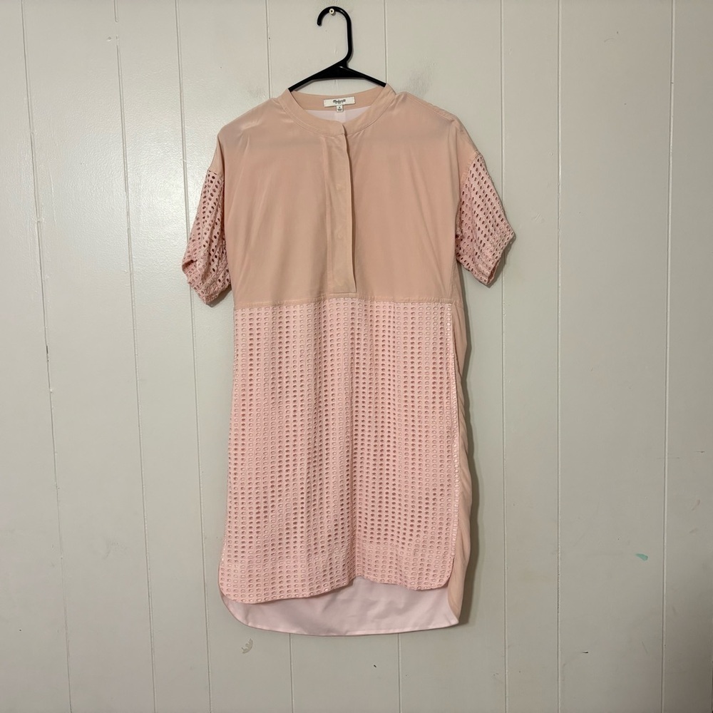 Madewell Silk Eyelet Shift Dress Pink Size S Romantic Minimalist